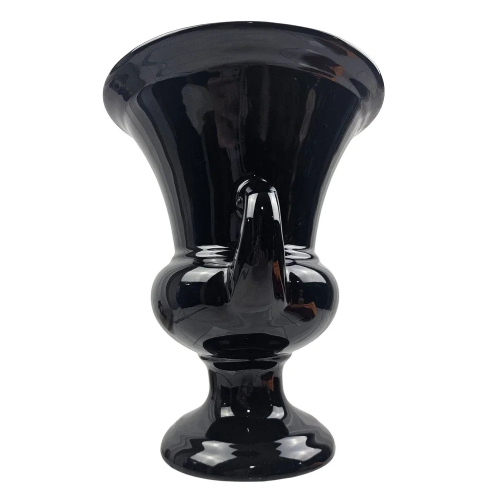 Haeger Potteries Black Gloss Ceramic Urn Vase Double Handle 744-05 Vintage 1999